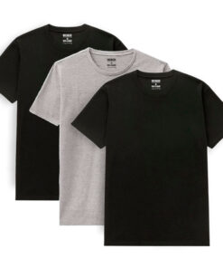 Kit Com 3 Camisetas Masculinas Lisas Algodão OneBasik - 2 Pretas e 1 Cinza