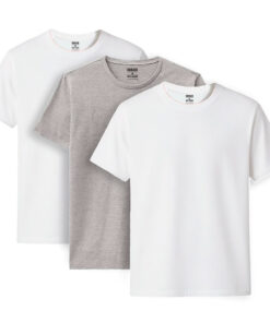 Kit Com 3 Camisetas Masculinas Lisas Algodão OneBasik - 2 Brancas e 1 Cinza