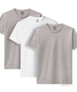 Kit Com 3 Camisetas Masculinas Lisas Algodão OneBasik - 2 Cinzas e 1 Branca