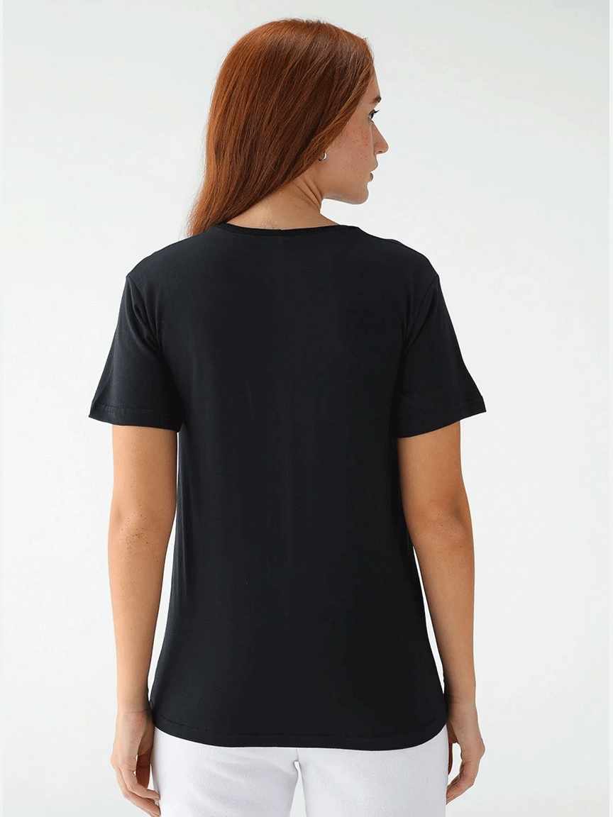Camiseta Feminina Lisa Algodão OneBasik Preta - Imagem 2